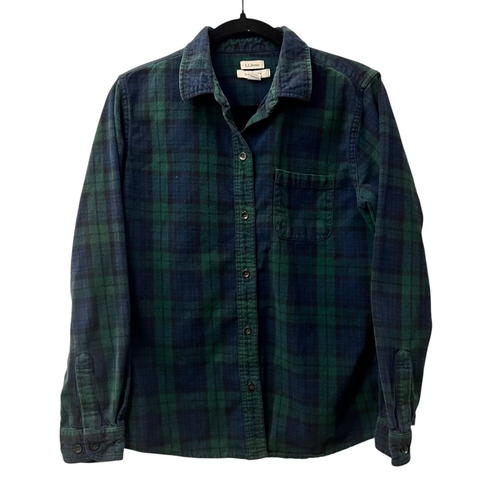 L.L. Bean Women's Green and Blue Plaid Flannel Shirt